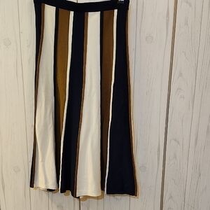 J. Crew Black, White, and Brown Striped Midi Skirt